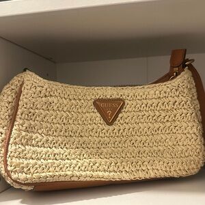 Guess Tan Woven Shoulder Bag